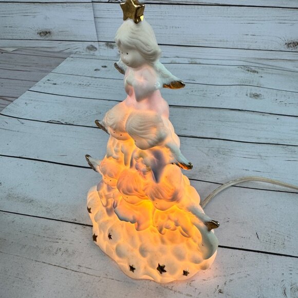Vintage Light Up Angel Christmas Tree Figurine • Ceramic Gold Accents • Plug-In - Picture 10 of 15